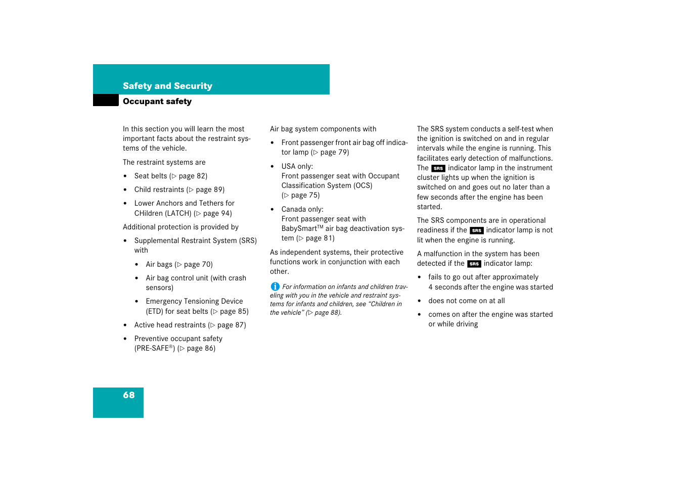 Occupant safety | Mercedes-Benz E-Class 2007 Owners Manual User Manual | Page 69 / 522