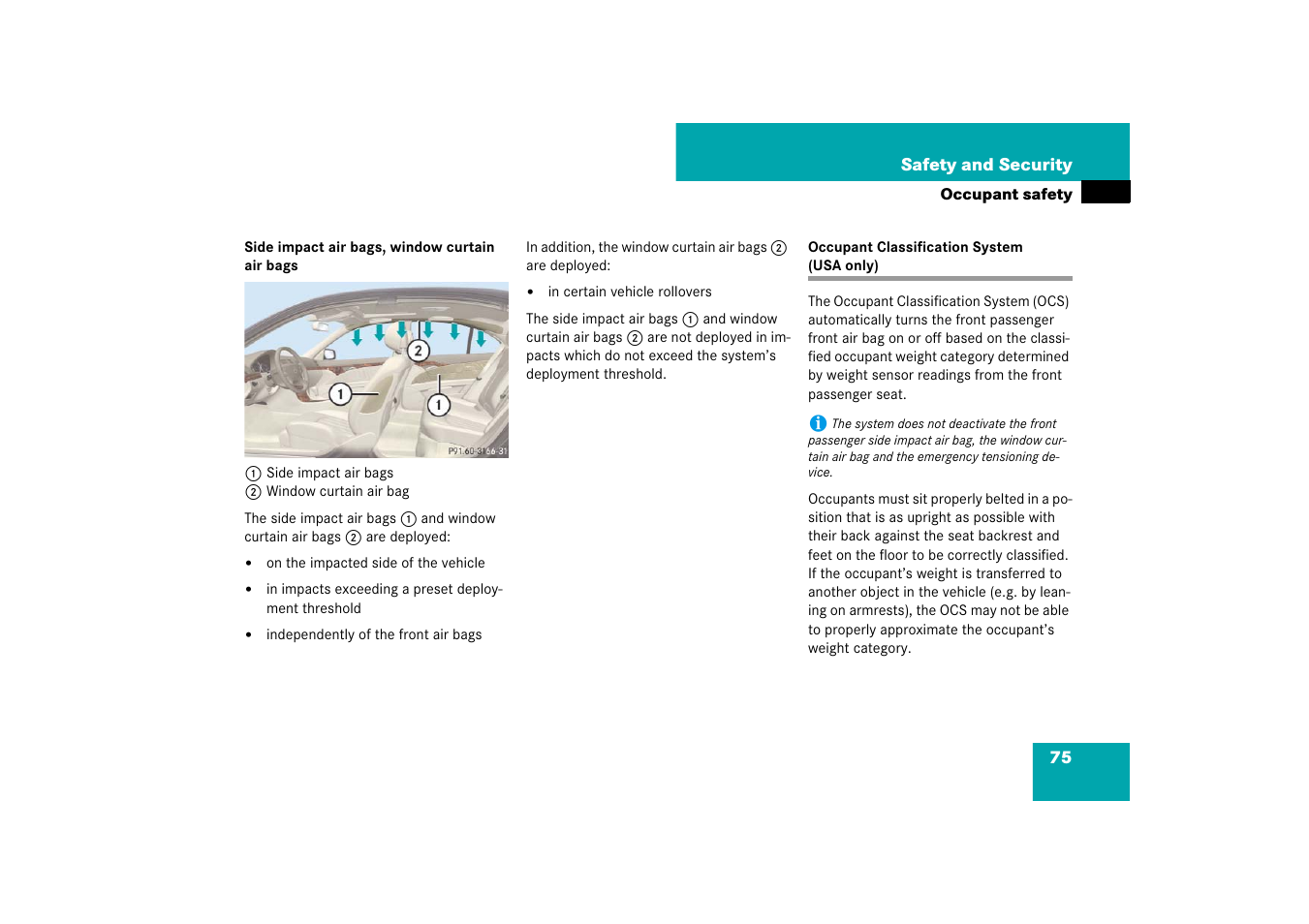 Occupant classification system (usa only) | Mercedes-Benz E-Class 2007 Owners Manual User Manual | Page 76 / 522