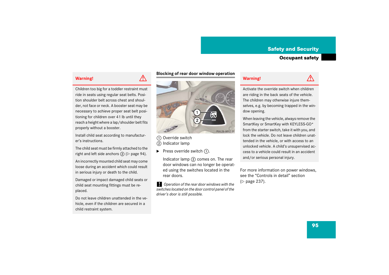 Blocking of rear door window operation | Mercedes-Benz E-Class 2007 Owners Manual User Manual | Page 96 / 522