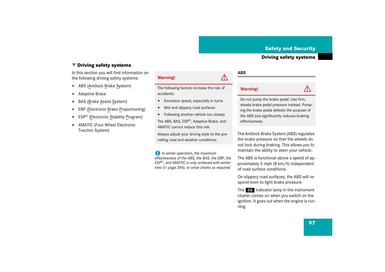 Driving safety systems | Mercedes-Benz E-Class 2007 Owners Manual User Manual | Page 98 / 522