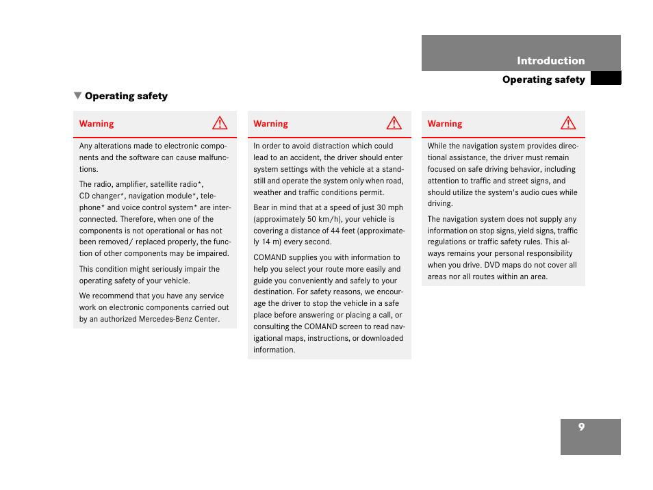 Operating safety | Mercedes-Benz E-Wagon 2007 COMAND Manual User Manual | Page 10 / 187