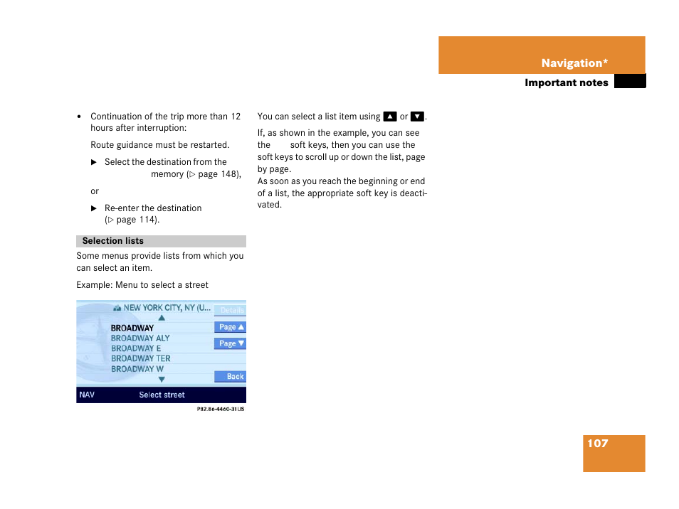 Selection lists | Mercedes-Benz E-Wagon 2007 COMAND Manual User Manual | Page 108 / 187