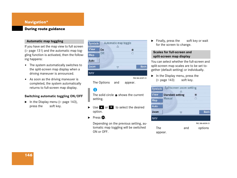 Automatic map toggling, See “automatic map toggling, Switching menu | Map display | Mercedes-Benz E-Wagon 2007 COMAND Manual User Manual | Page 147 / 187