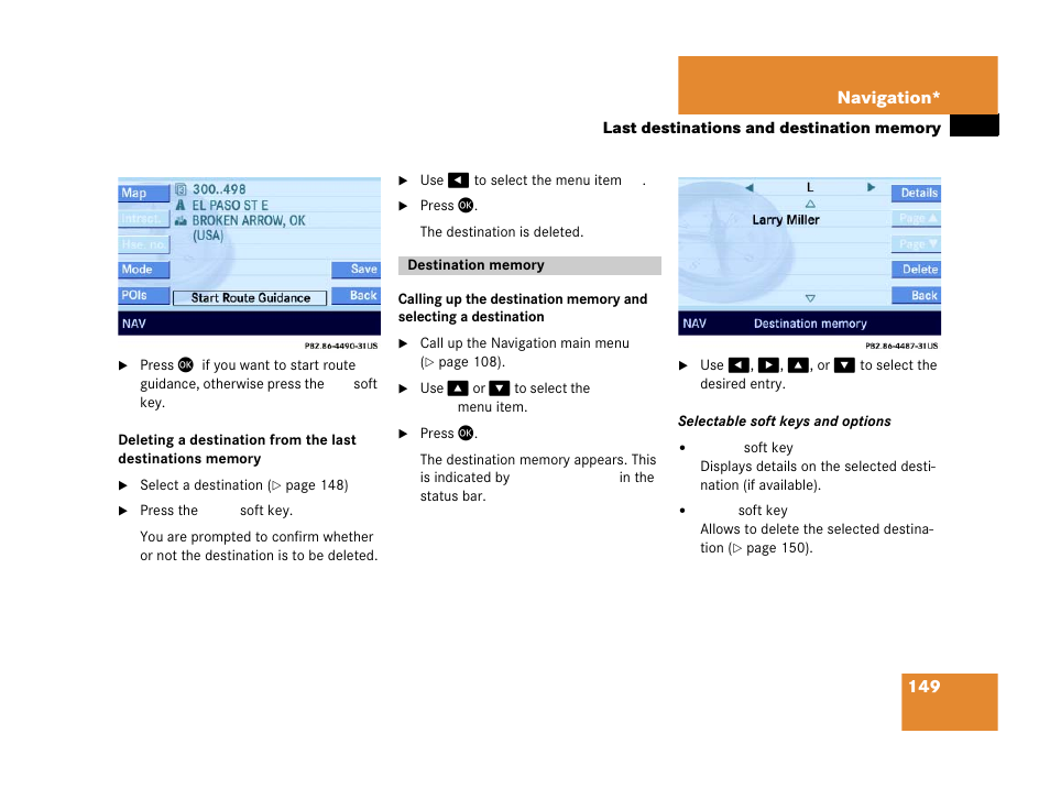 Destination memory, Tion, 149 navigation | Mercedes-Benz E-Wagon 2007 COMAND Manual User Manual | Page 150 / 187