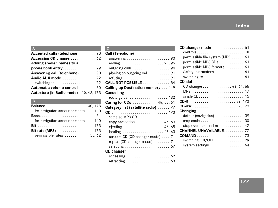 Index | Mercedes-Benz E-Wagon 2007 COMAND Manual User Manual | Page 178 / 187