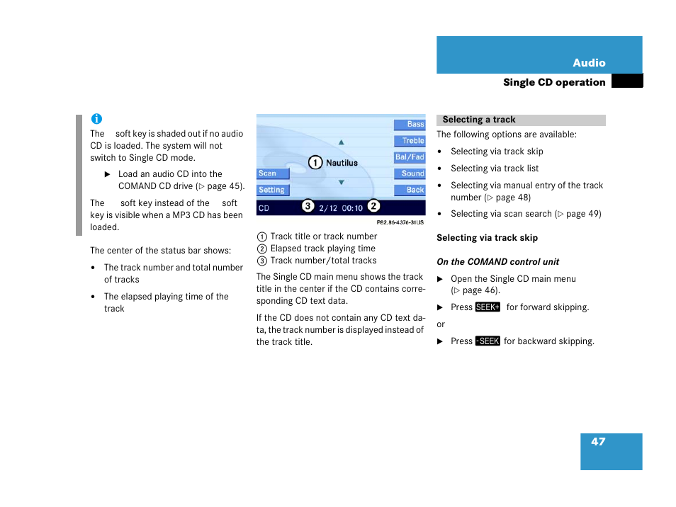 Selecting a track | Mercedes-Benz E-Wagon 2007 COMAND Manual User Manual | Page 48 / 187