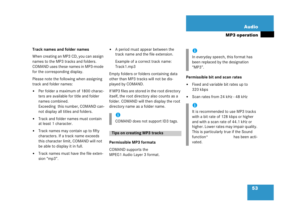 Tips on creating mp3 tracks | Mercedes-Benz E-Wagon 2007 COMAND Manual User Manual | Page 54 / 187