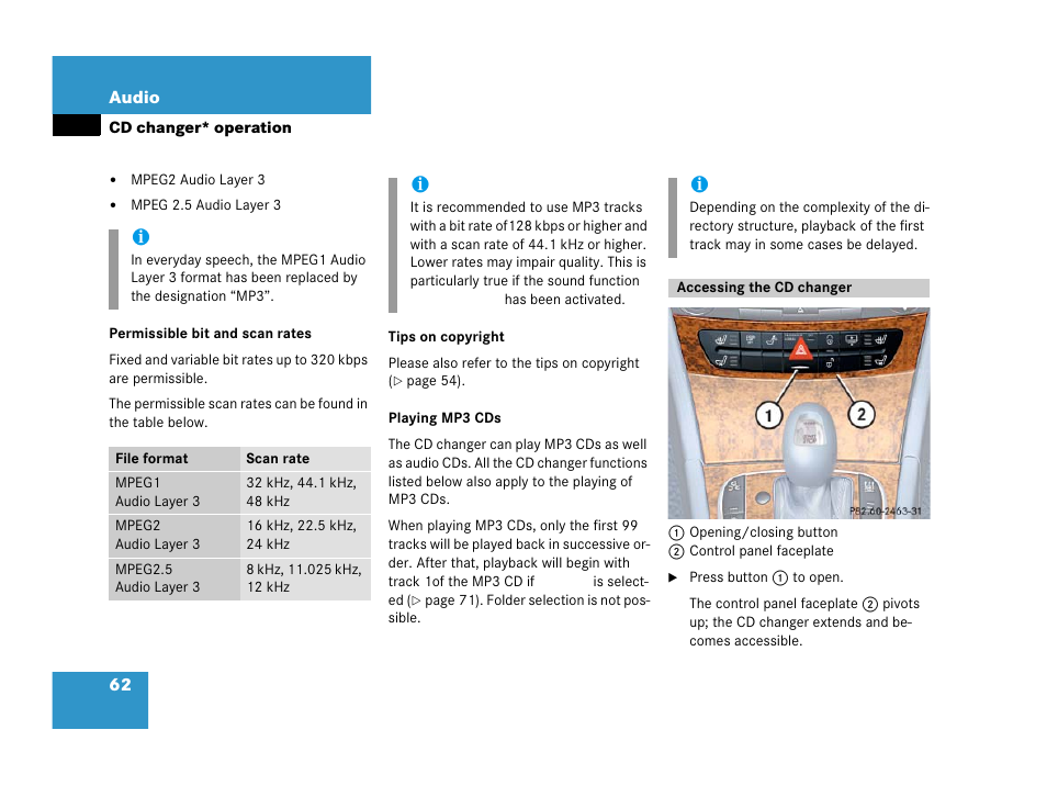 Accessing the cd changer | Mercedes-Benz E-Wagon 2007 COMAND Manual User Manual | Page 63 / 187