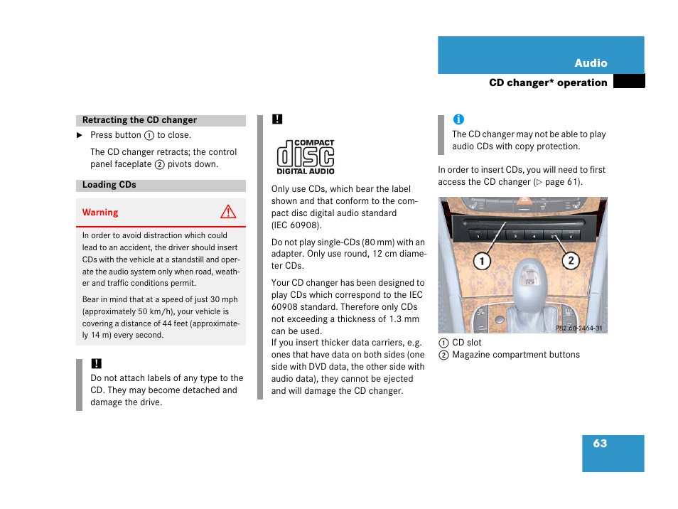 Retracting the cd changer, Loading cds, Retracting the cd changer loading cds | Mercedes-Benz E-Wagon 2007 COMAND Manual User Manual | Page 64 / 187