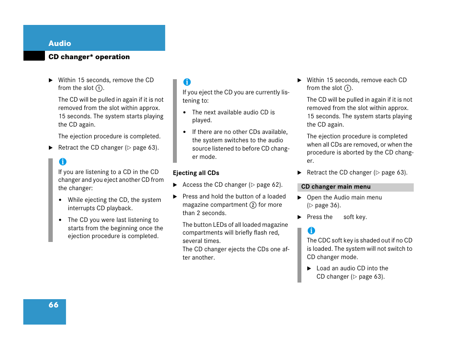 Cd changer main menu, Ejecting all cds | Mercedes-Benz E-Wagon 2007 COMAND Manual User Manual | Page 67 / 187
