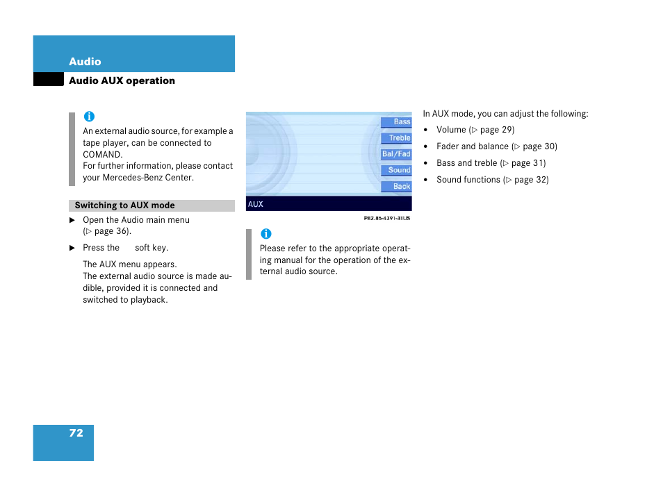 Audio aux operation | Mercedes-Benz E-Wagon 2007 COMAND Manual User Manual | Page 73 / 187