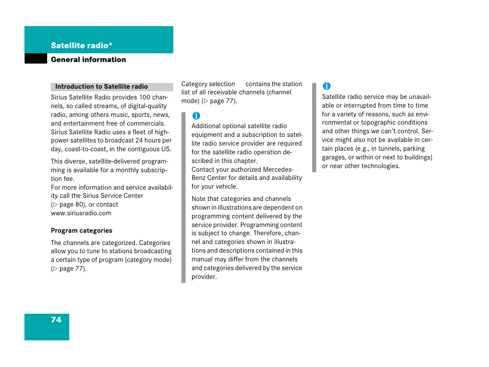 General information, Introduction to satellite radio | Mercedes-Benz E-Wagon 2007 COMAND Manual User Manual | Page 75 / 187