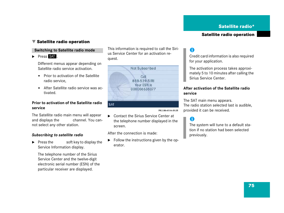 Satellite radio operation, Switching to satellite radio mode | Mercedes-Benz E-Wagon 2007 COMAND Manual User Manual | Page 76 / 187