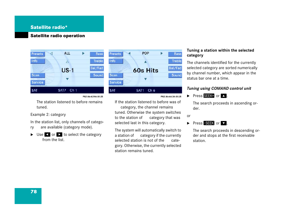 Tuning a station within the selected category | Mercedes-Benz E-Wagon 2007 COMAND Manual User Manual | Page 79 / 187