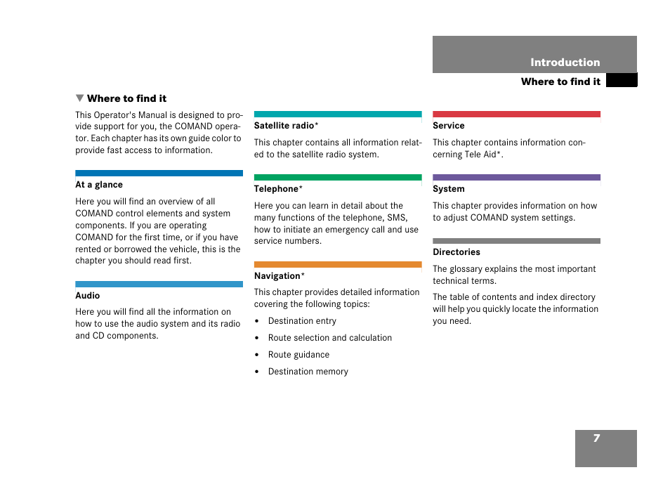 Introduction, Where to find it | Mercedes-Benz E-Wagon 2007 COMAND Manual User Manual | Page 8 / 187