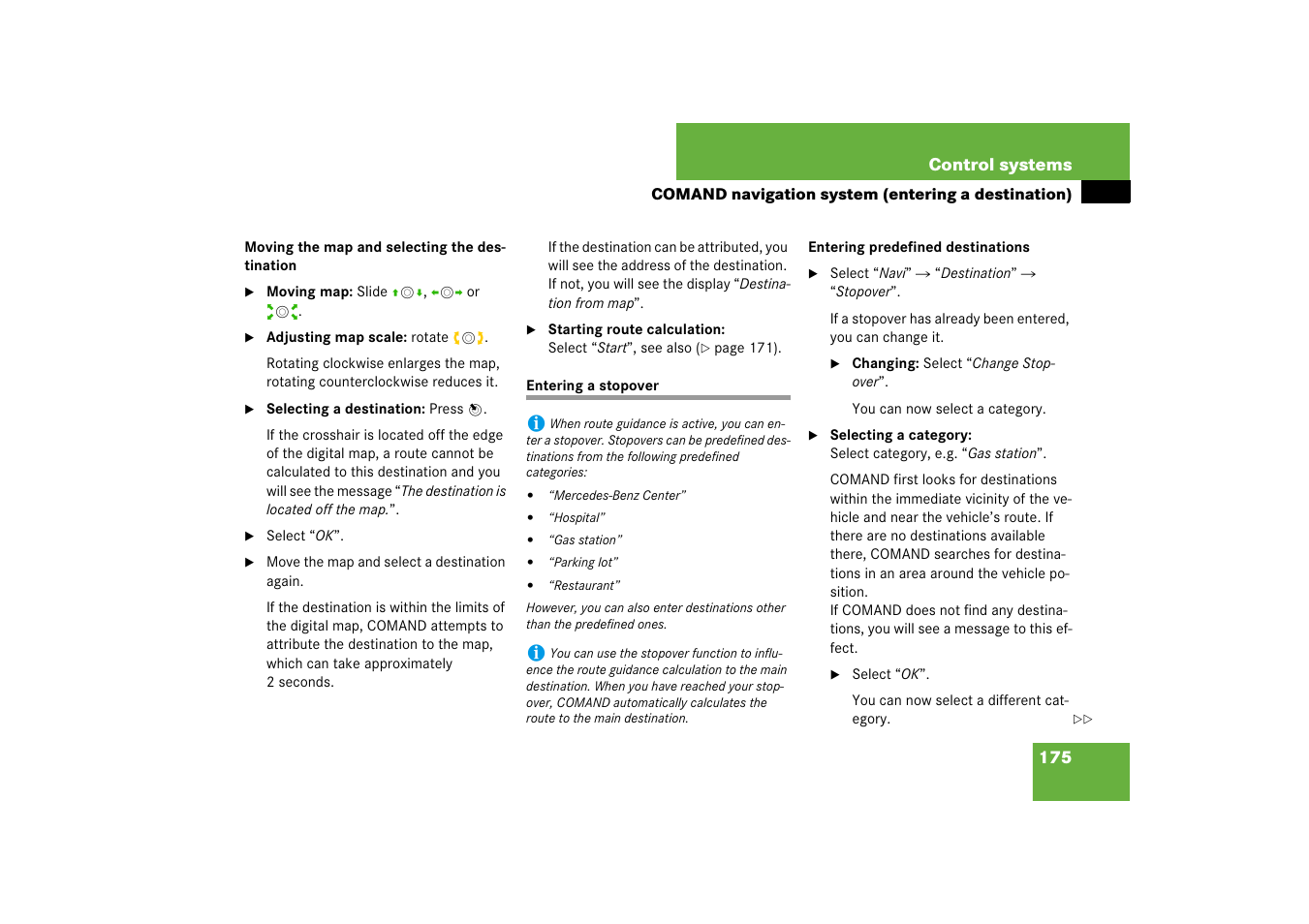 Entering a stopover | Mercedes-Benz S-Class 2007 User Manual | Page 176 / 705