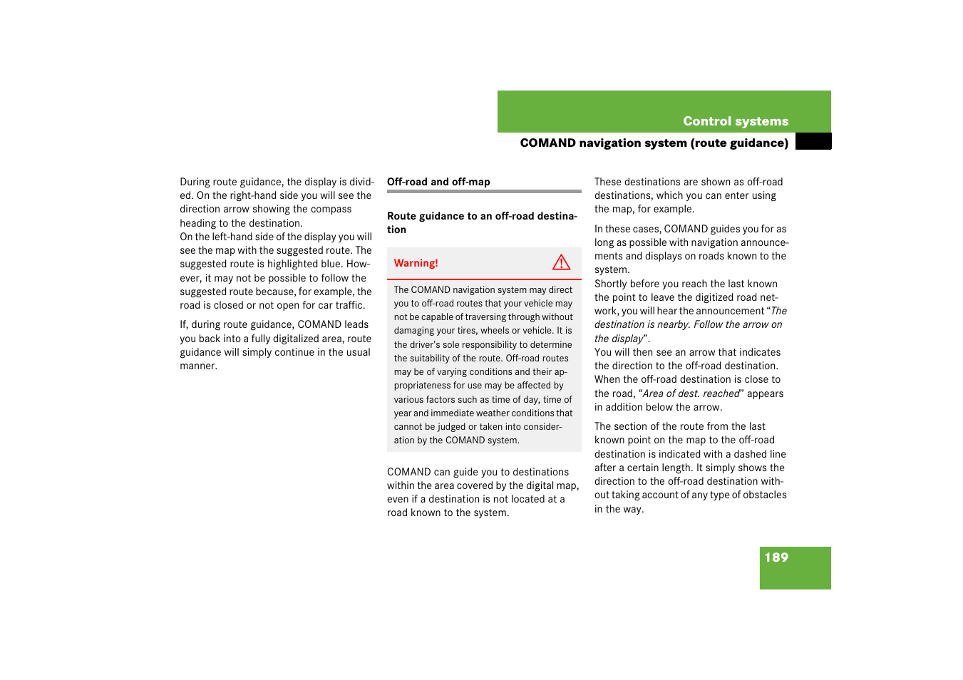 Off-road and off-map | Mercedes-Benz S-Class 2007 User Manual | Page 190 / 705