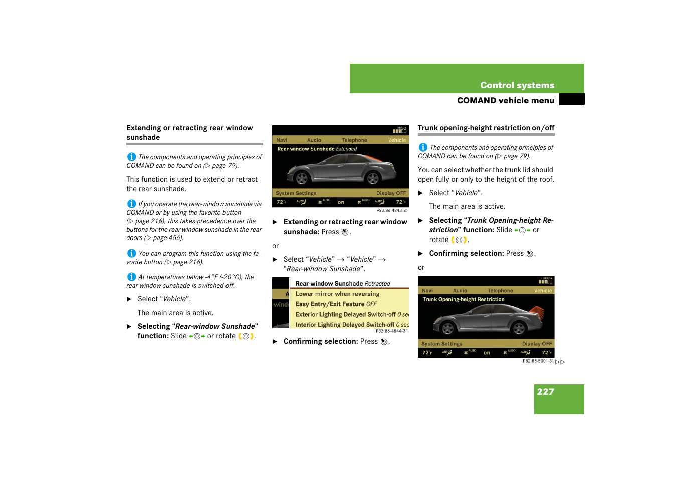 Trunk:opening-height restriction (comand) | Mercedes-Benz S-Class 2007 User Manual | Page 228 / 705