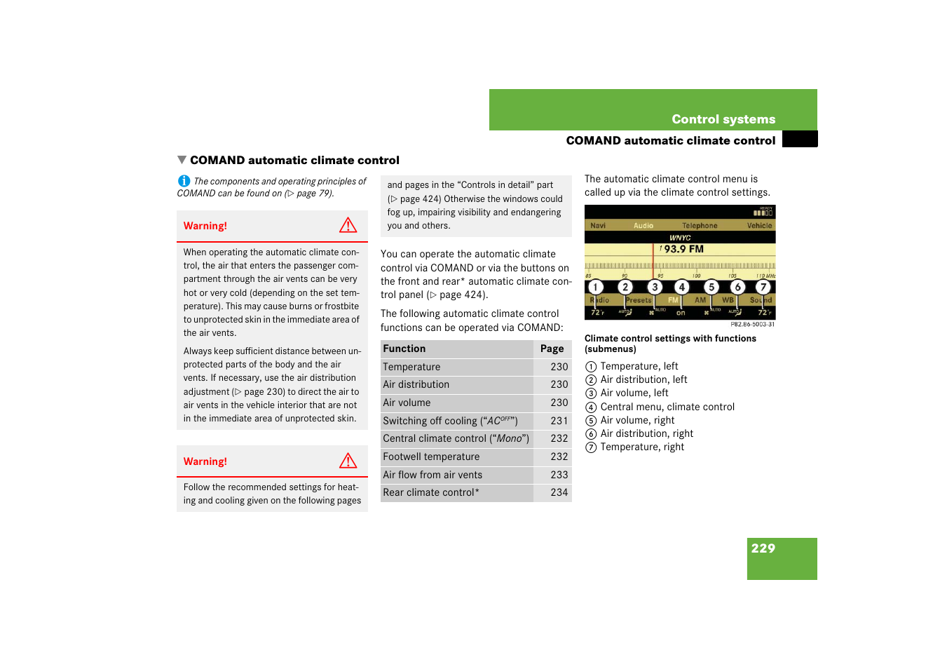Automatic climate control:operating via comand, Comand automatic climate control . 229, Comand automatic climate control | Mercedes-Benz S-Class 2007 User Manual | Page 230 / 705