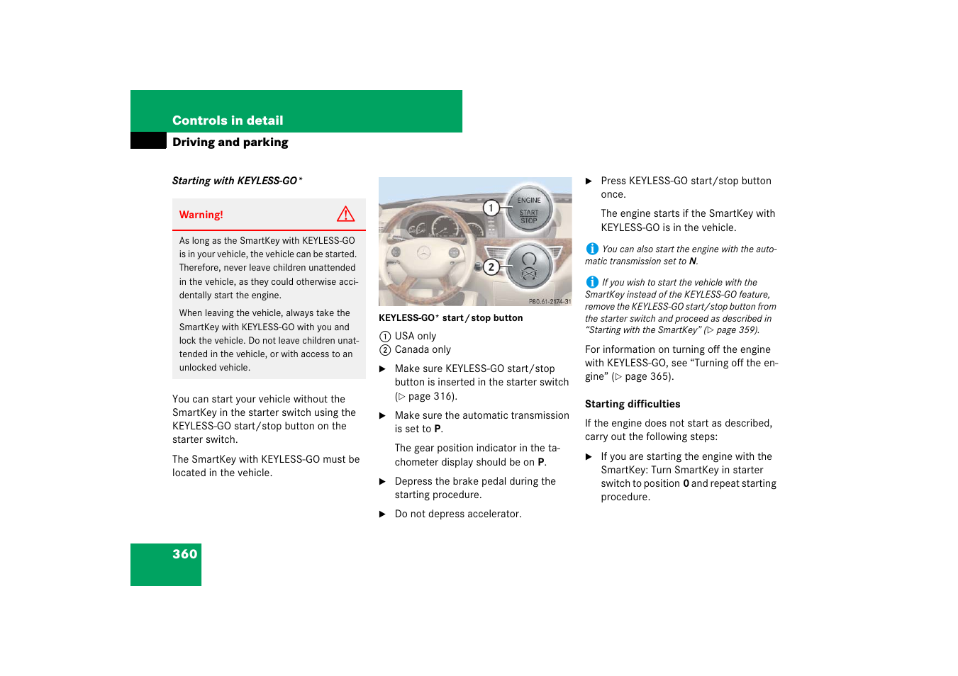 See “starting with keyless-go | Mercedes-Benz S-Class 2007 User Manual | Page 361 / 705