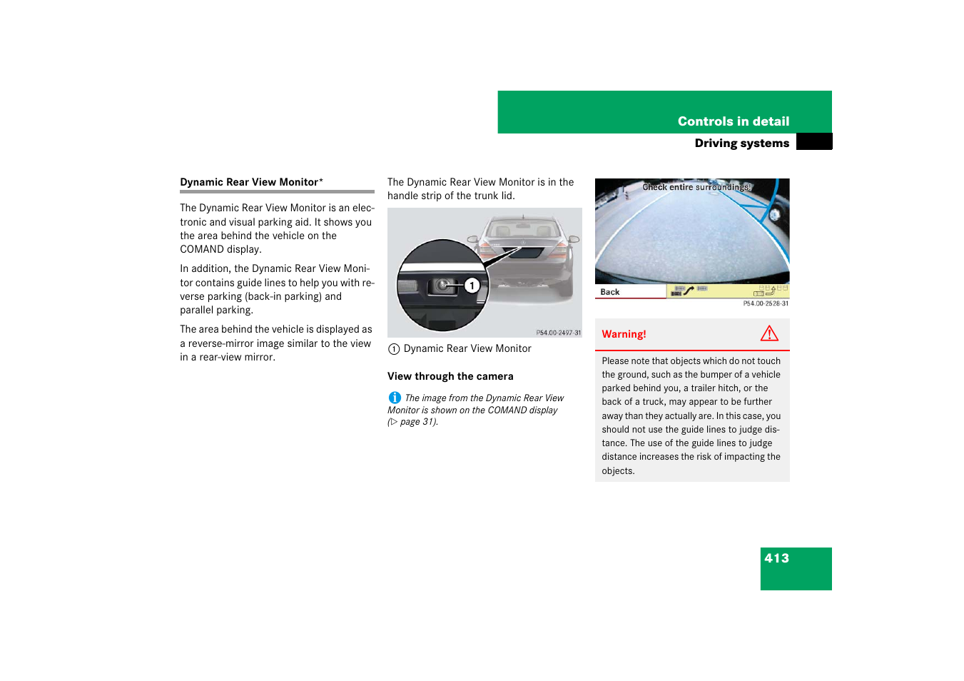 Dynamic rear view monitor | Mercedes-Benz S-Class 2007 User Manual | Page 414 / 705