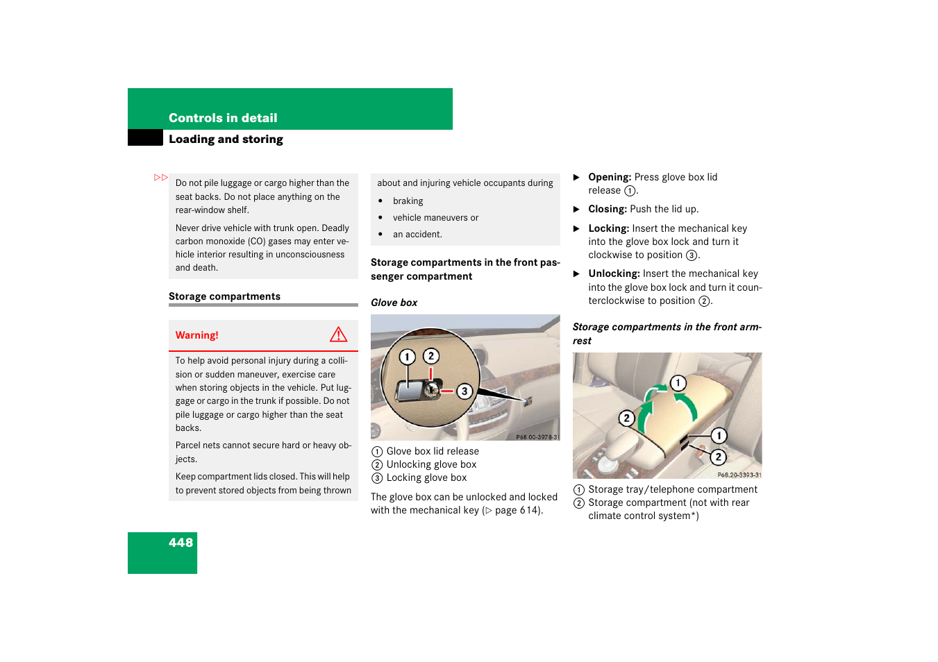 Storage compartments | Mercedes-Benz S-Class 2007 User Manual | Page 449 / 705