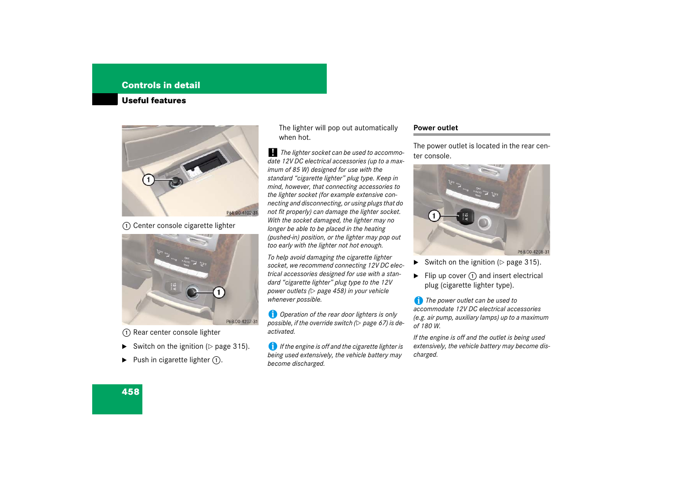 Power outlet | Mercedes-Benz S-Class 2007 User Manual | Page 459 / 705