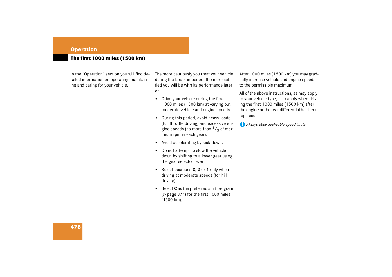 The first 1000 miles (1500 km) | Mercedes-Benz S-Class 2007 User Manual | Page 479 / 705