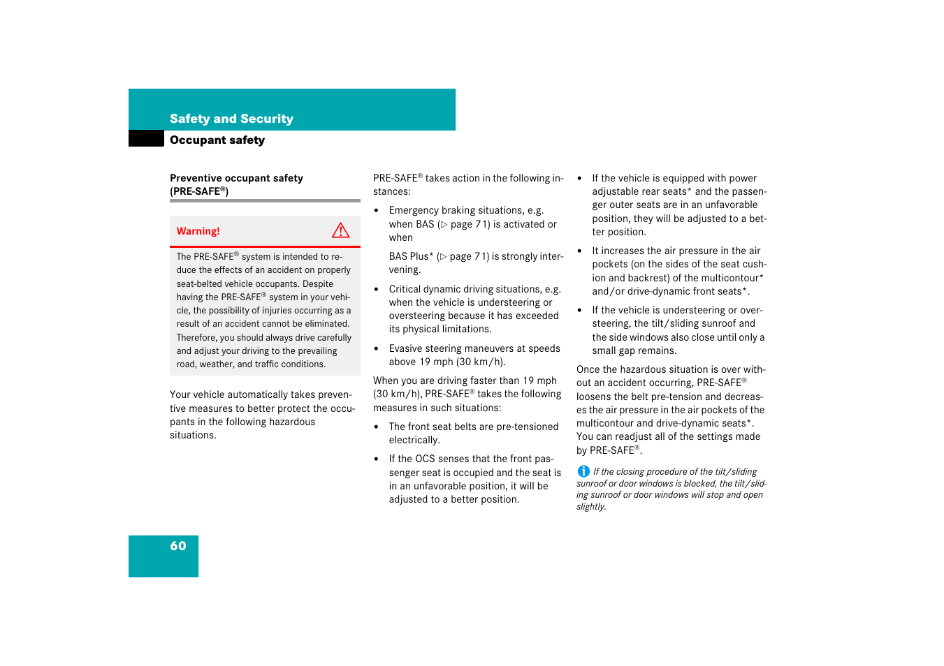 Pre-safe, Preventive occupant safety (pre-safe | Mercedes-Benz S-Class 2007 User Manual | Page 61 / 705