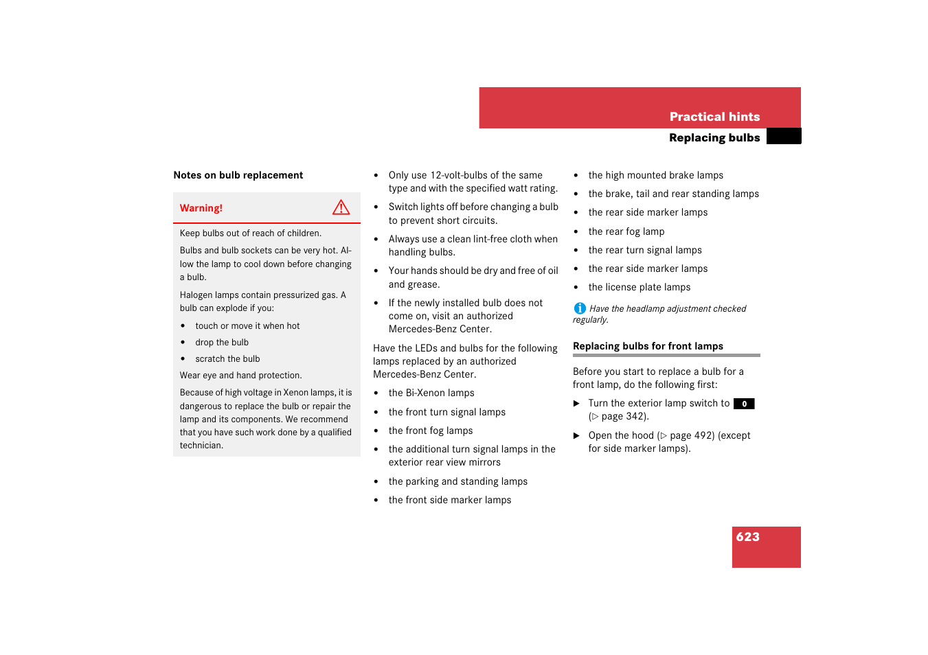 Replacing bulbs for front lamps | Mercedes-Benz S-Class 2007 User Manual | Page 624 / 705