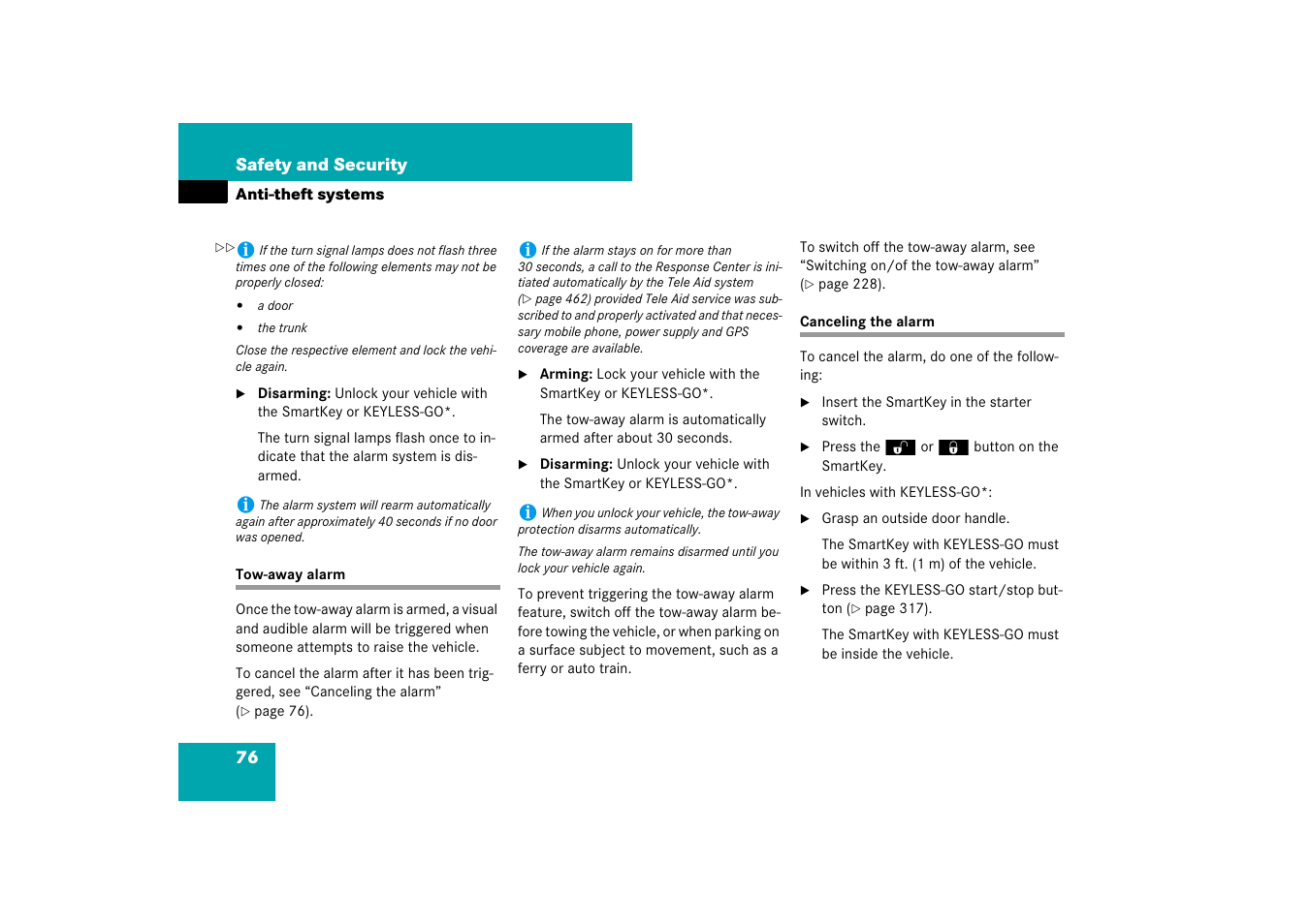 Tow-away alarm, Tow-away alarm canceling the alarm, See “canceling the alarm | Mercedes-Benz S-Class 2007 User Manual | Page 77 / 705