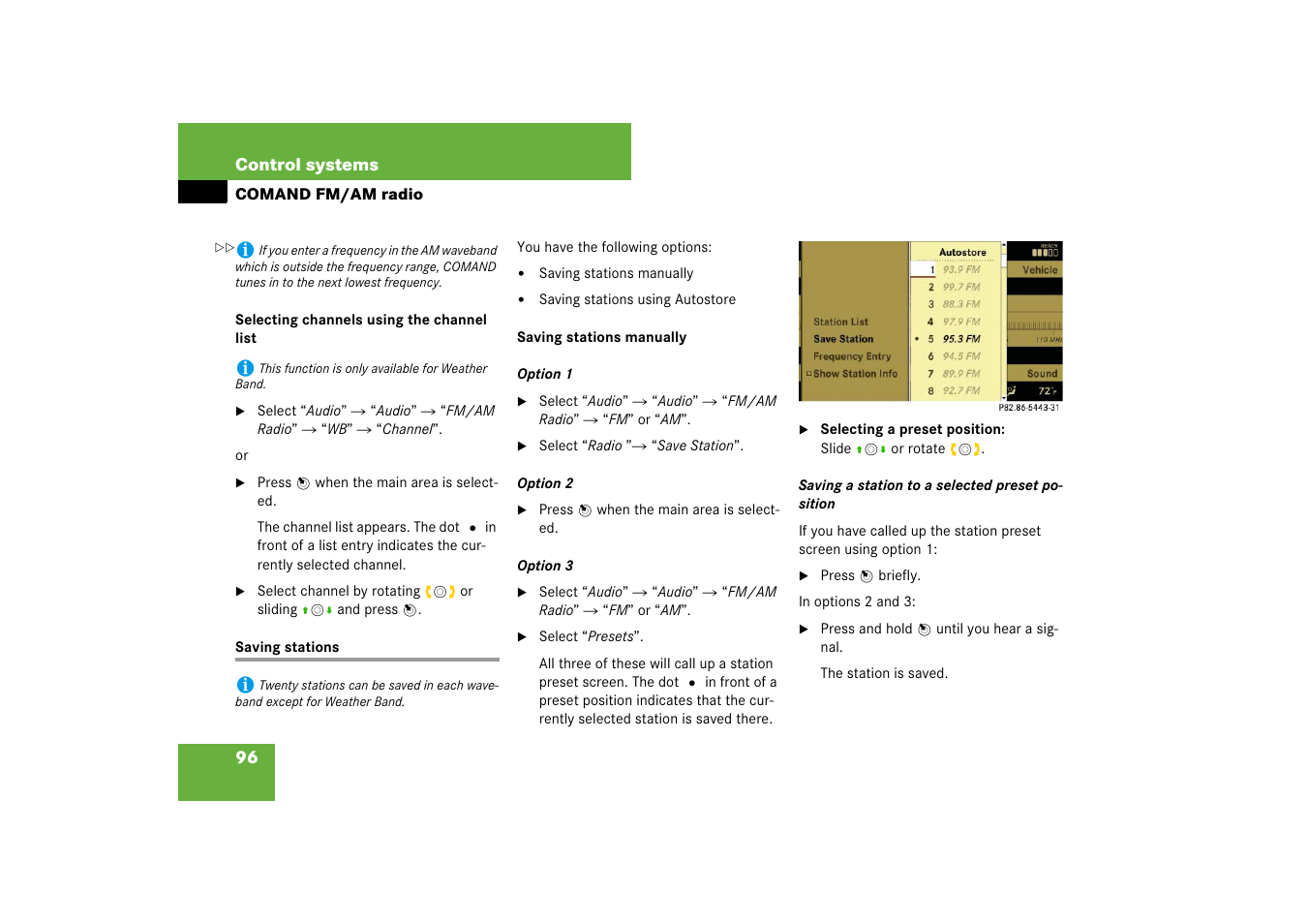 Radio:saving stations, fm/am (comand), Saving stations | Mercedes-Benz S-Class 2007 User Manual | Page 97 / 705