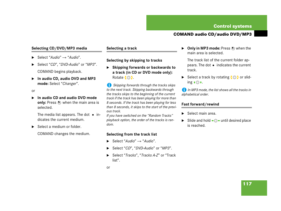 Audio dvd:fast forward/rewind (comand) | Mercedes-Benz CL-Class 2007 User Manual | Page 118 / 723