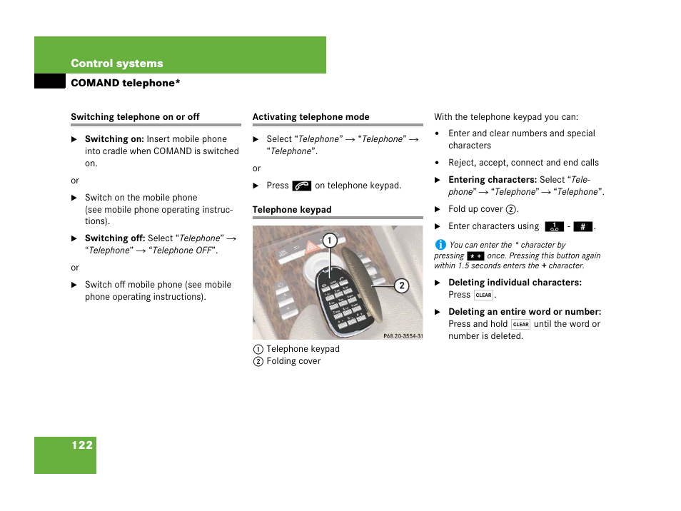 Telephone*:switching on/off (comand), Activating telephone mode | Mercedes-Benz CL-Class 2007 User Manual | Page 123 / 723