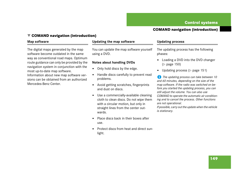 27337: u3_ueberschrift3: digitale karte, Updating process, Comand navigation (introduction) | Mercedes-Benz CL-Class 2007 User Manual | Page 150 / 723