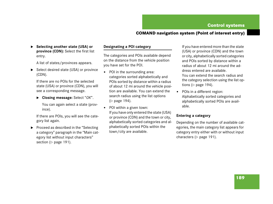 Designating a poi category | Mercedes-Benz CL-Class 2007 User Manual | Page 190 / 723