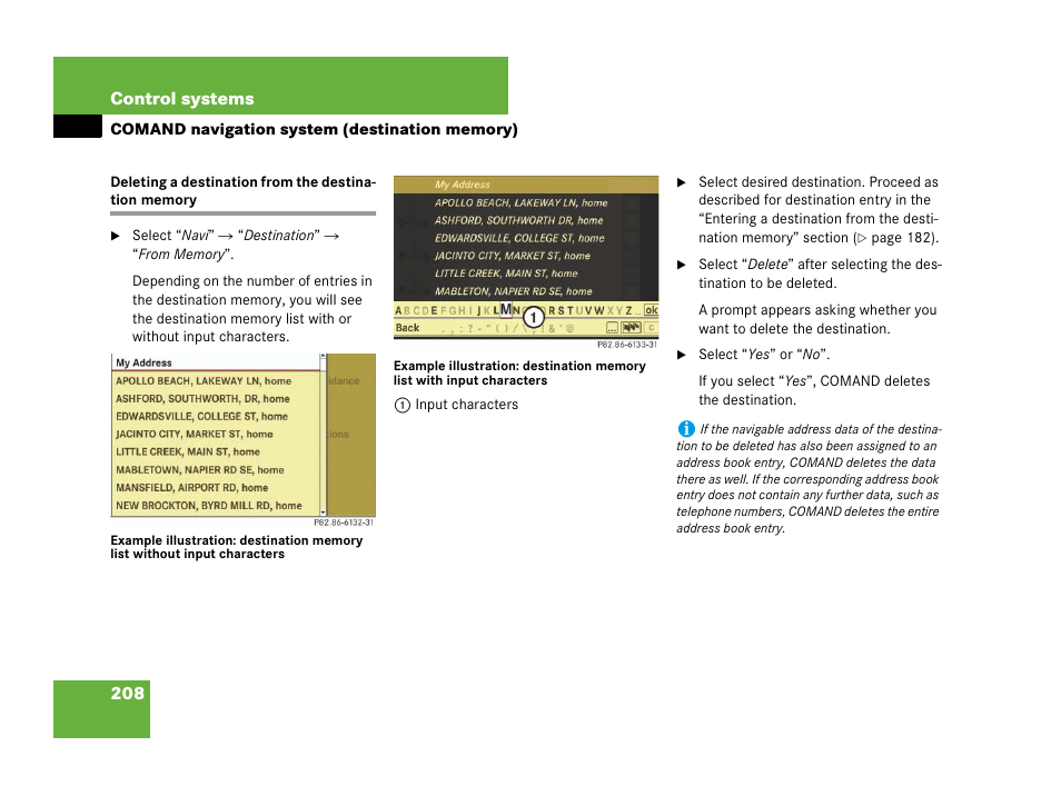 Deleting a destination from the destination memory | Mercedes-Benz CL-Class 2007 User Manual | Page 209 / 723