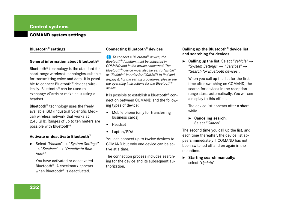 Bluetooth, 232 control systems | Mercedes-Benz CL-Class 2007 User Manual | Page 233 / 723