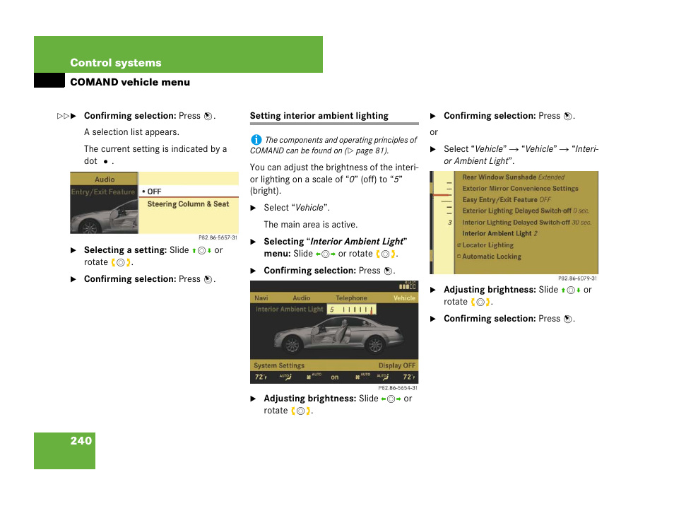 Setting interior ambient lighting | Mercedes-Benz CL-Class 2007 User Manual | Page 241 / 723