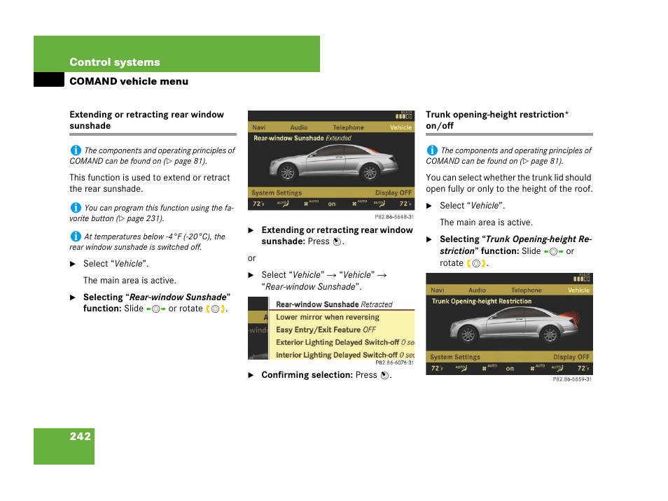 Trunk:opening-height restriction (comand) | Mercedes-Benz CL-Class 2007 User Manual | Page 243 / 723