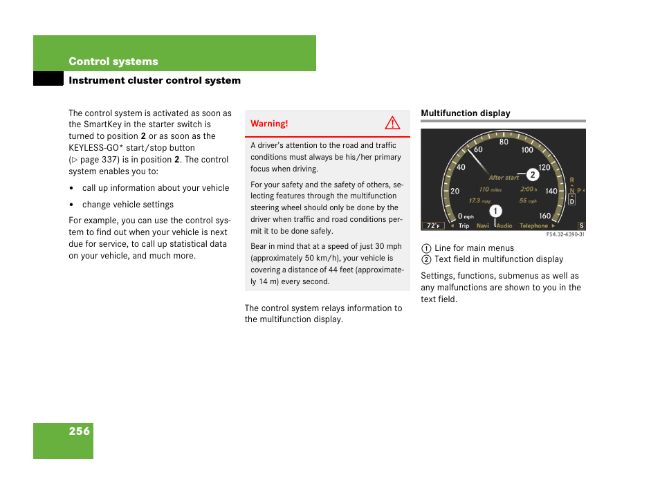 Control system instrument cluster, Instrument cluster control system, Multifunction display | Mercedes-Benz CL-Class 2007 User Manual | Page 257 / 723