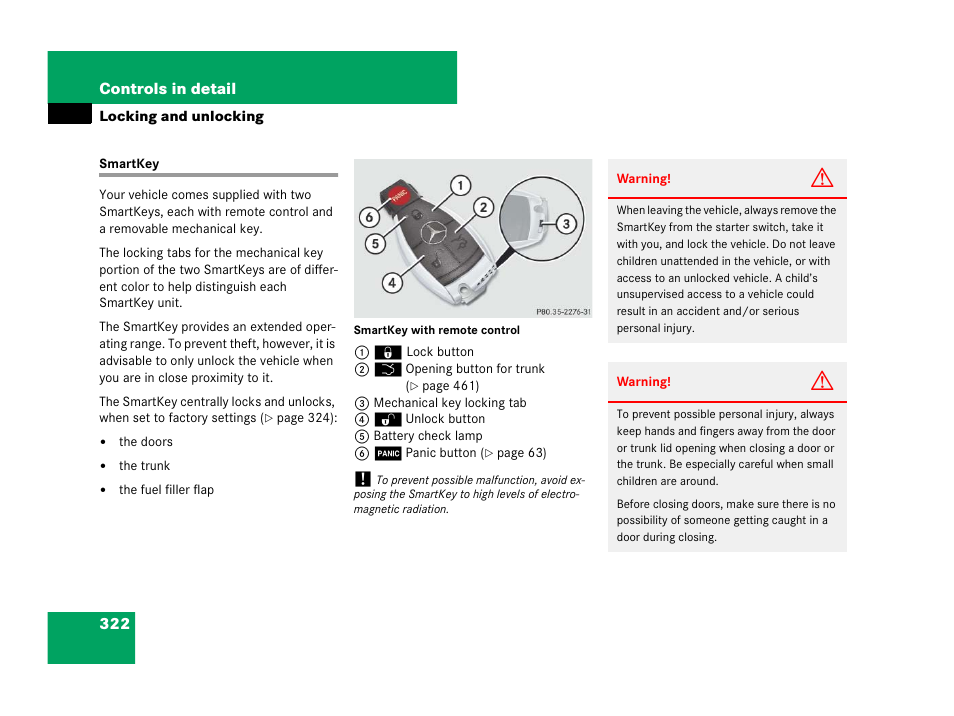 Key, smartkey:locking and unlocking, Key, smartkey, Locking and unlocking | Smartkey | Mercedes-Benz CL-Class 2007 User Manual | Page 323 / 723