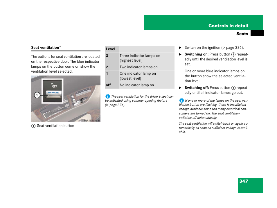 Seats:ventilation, Seat ventilation | Mercedes-Benz CL-Class 2007 User Manual | Page 348 / 723