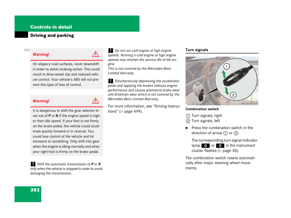 Turn signals;combination switch:turn signals, Turn signals | Mercedes-Benz CL-Class 2007 User Manual | Page 383 / 723