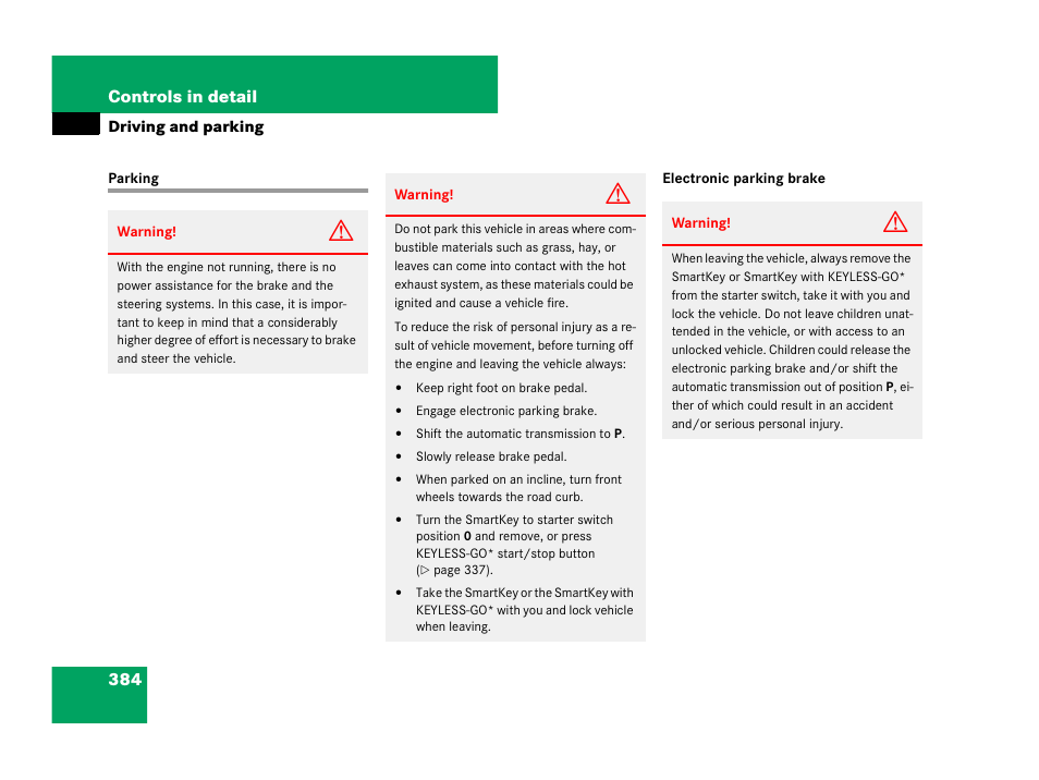 Parking;locking, Parking | Mercedes-Benz CL-Class 2007 User Manual | Page 385 / 723