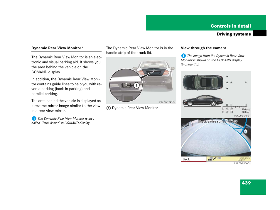 Dynamic rear view monitor | Mercedes-Benz CL-Class 2007 User Manual | Page 440 / 723