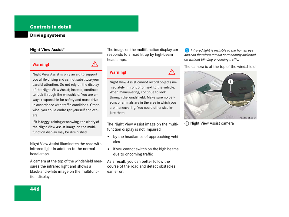 Night view assist | Mercedes-Benz CL-Class 2007 User Manual | Page 447 / 723