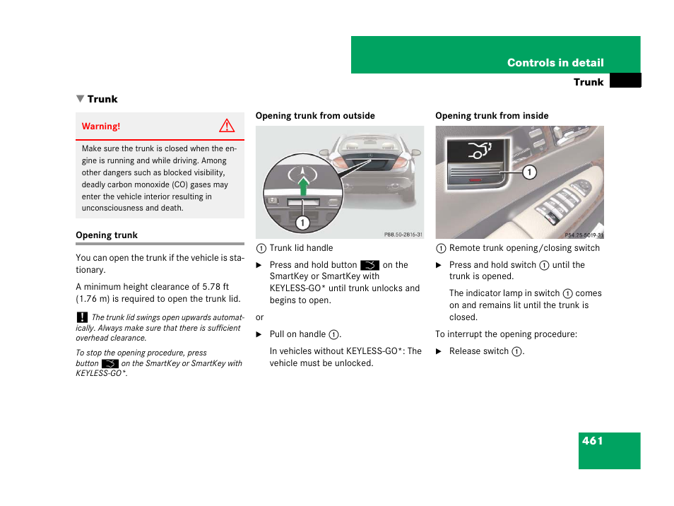 Trunk, Opening trunk | Mercedes-Benz CL-Class 2007 User Manual | Page 462 / 723