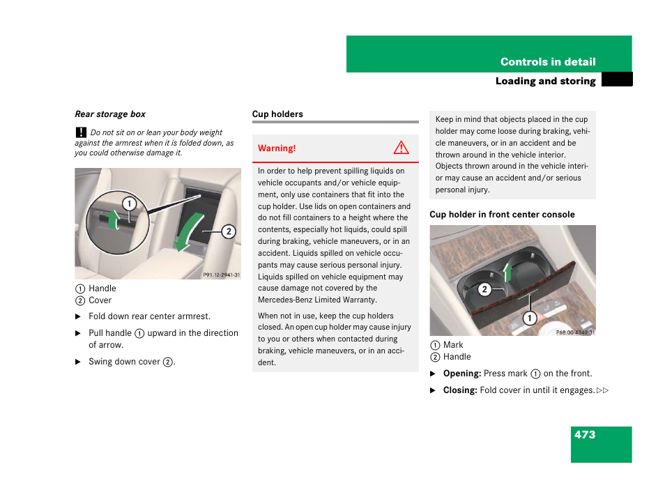 Cup holders | Mercedes-Benz CL-Class 2007 User Manual | Page 474 / 723