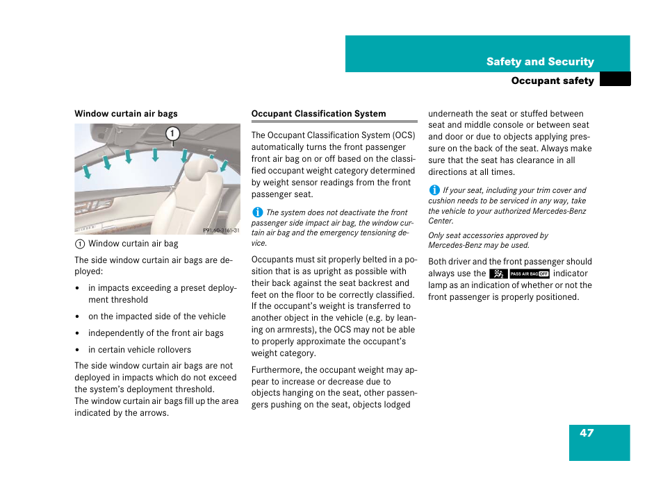 Occupant classification system | Mercedes-Benz CL-Class 2007 User Manual | Page 48 / 723